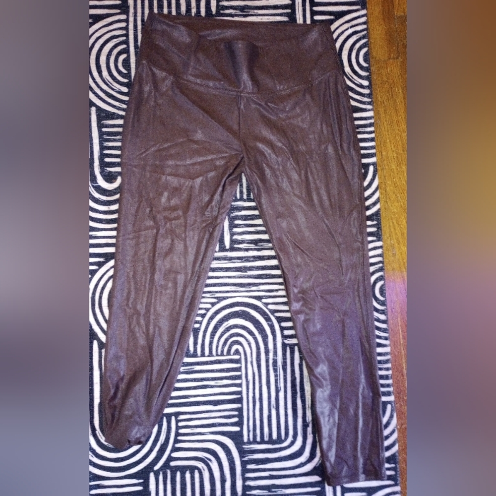 Time and Tru Chocolate Faux Leather Brown Leggings